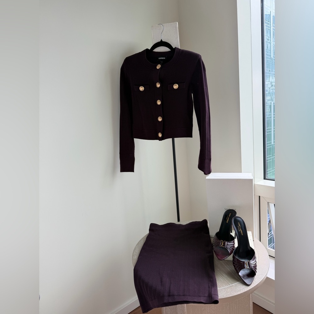 Dark Purple knit set with Gold Buttons